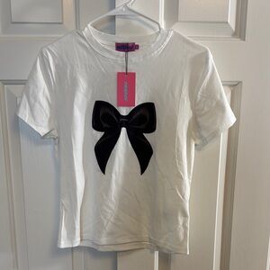 Edikted White and Black Short Sleeve Tee with Bow
